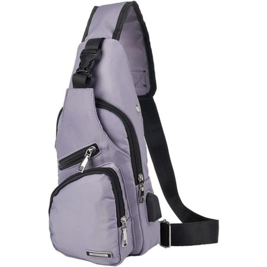 Mens Sling Bag With Usb Charging Port Grey